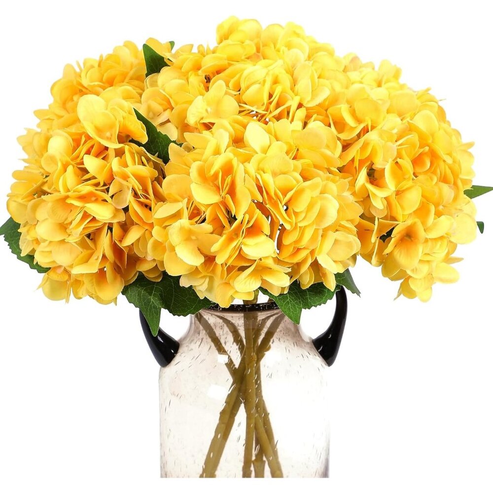 Yellow 6-Pcs Artificial Vintage Silk Flowers Bouquets Stems Home Table Decor